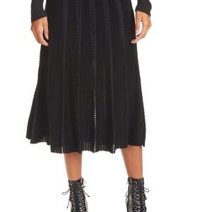 La Ligne pointelle stripe Black Pleated Skirt